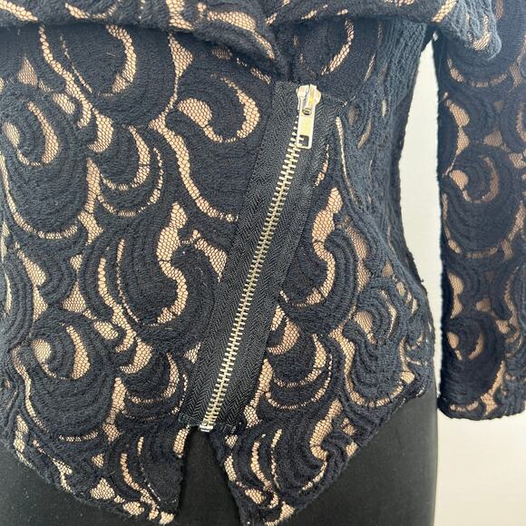Vivienne Tam Black Tan Lace Overlay Cropped Asymmetric Evening Jacket Blazer 10 - Picture 2 of 6